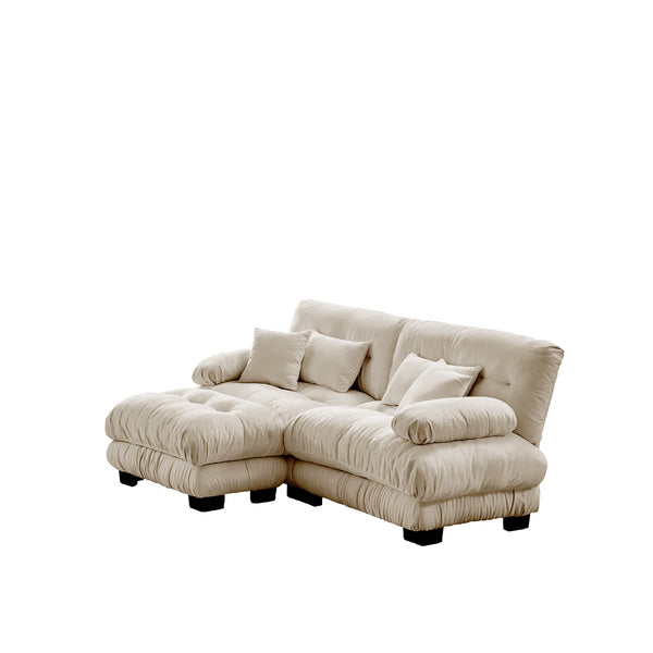 English Elm Cloud Couch Sectional Sofa: Plush Chenille 2-Seater With Adjustable Ottomans & Decorative Pillows W714S01026