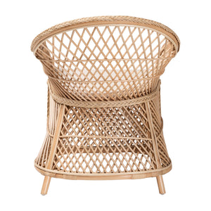 English Elm Bohemian Natural Rattan Accent Chair Braided Frame with Cushioned Enveloping Seat B2750P467783