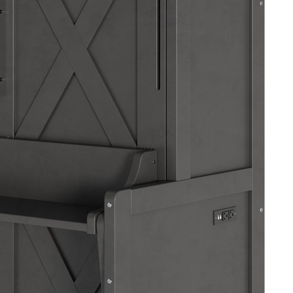 English Elm Full Murphy Bed with Fold Down Desk Led Lighting and Usb Port for Studio Spaces Dark Gray W1580S00455