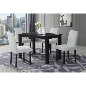 English Elm Sarang Faux Marble Black Dining Table with 4 Silver Padded Chairs — Solid Wood MDF, Sturdy Craftsmanship B201P359580