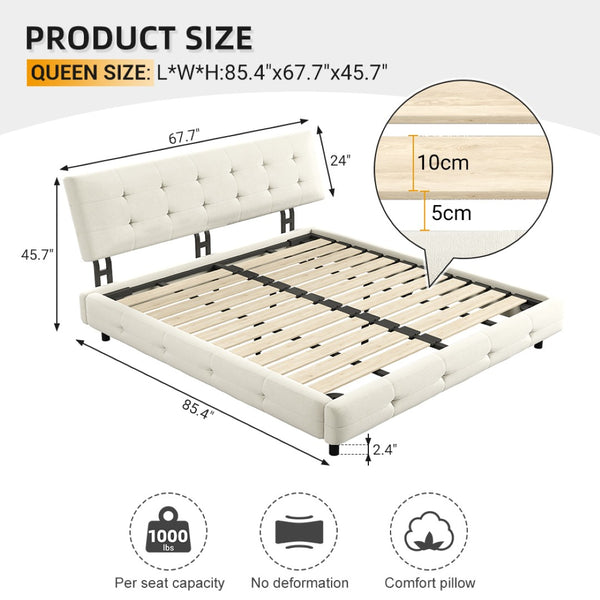 English Elm Queen Size Bed Frame With Tufted Ultra-Soft Cloud Pillow Headboard - Chic Chenille Platform Design W1885S00206-GIGA