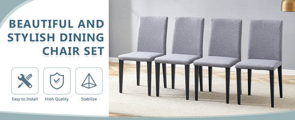 English Elm Four Linen-Cotton Dining Chairs with Sturdy Metal Legs, Breathable Upholstery, Sleek Minimalist Design Black,Light Gray W1151P263121