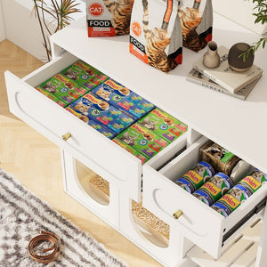 English Elm Cat Litter Box Cabinet with Led Lighting Acrylic Doors and Drawer Storage End Table White N704P402444K