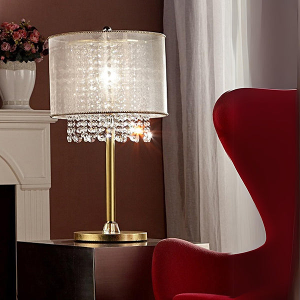 English Elm 30" Bhavya Tall Metal Table Lamp With Elegant Gold Finish, White Shade & Crystal Accents For Style B072116237