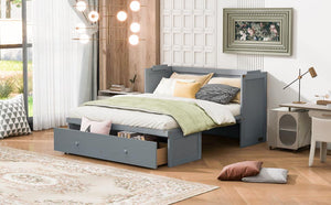 English Elm Queen Murphy Wall Bed with Pull Out Drawer and Built in Usb Charging Cabinet Gray N708P205905E