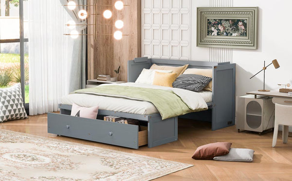 English Elm Queen Murphy Wall Bed with Pull Out Drawer and Built in Usb Charging Cabinet Gray N708P205905E