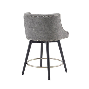 JLA Home Madison Park - Swivel Counter Stool with Soft Grey Upholstery, Black Wood Legs, Nailhead Trim & 360° Swivel Functionality MP104-1104