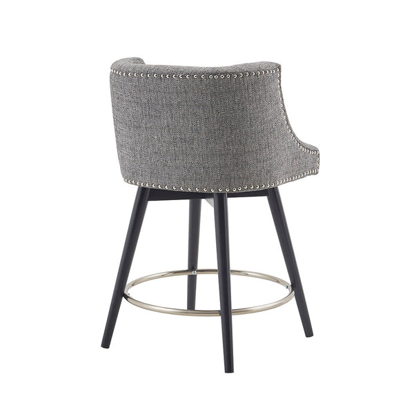 JLA Home Madison Park - Swivel Counter Stool with Soft Grey Upholstery, Black Wood Legs, Nailhead Trim & 360° Swivel Functionality MP104-1104