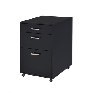 English Elm Coleen Black Gloss & Chrome 3-Drawer File Cabinet with Casters, MDF Veneer, 18"x22"x28"H Storage B2726P277141