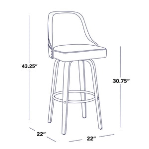 English Elm 30" Swivel Barstools Set of 2 Walnut Bentwood Faux Leather Chrome Nailhead Bar Height B202S01948