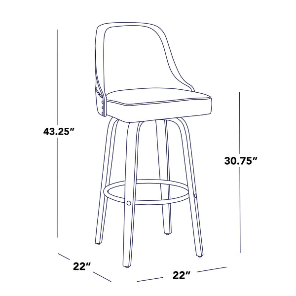 English Elm 30" Swivel Barstools Set of 2 Walnut Bentwood Faux Leather Chrome Nailhead Bar Height B202S01948