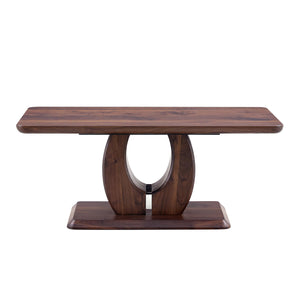 English Elm Modern Walnut MDF Rectangular Coffee Table with Dark Brown Grain Sticker, Silver Trim, Ergonomic Height W1151P230544