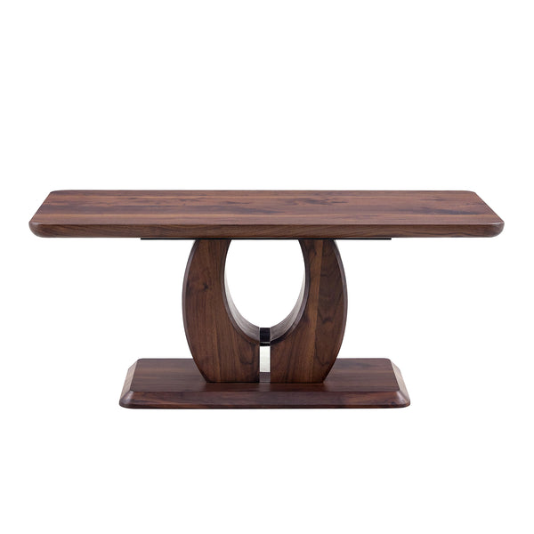 English Elm Modern Walnut MDF Rectangular Coffee Table with Dark Brown Grain Sticker, Silver Trim, Ergonomic Height W1151P230544