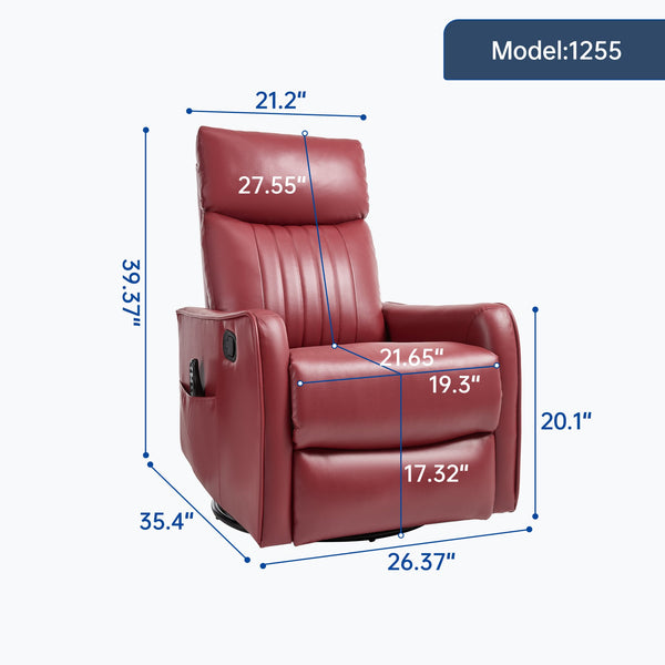English Elm Blue Fabric Swivel Rocker Recliner with Massage Heat Nodes for Living Room Comfort Red W1803P321820