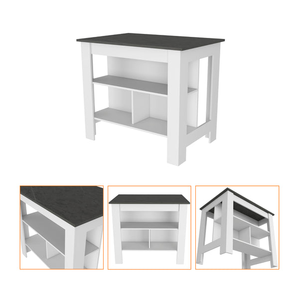 English Elm Brooklyn Kitchen Island with Spacious 40.5" Top, Three Concealed Shelves, Multicolor, Sturdy Design B128P148878