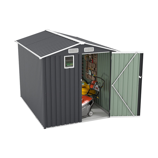 English Elm 6x8ft Outdoor Steel Storage Shed Lockable Vented Galvanized Metal Garden Backyard Tool Unit Dark Gray W1598P361333
