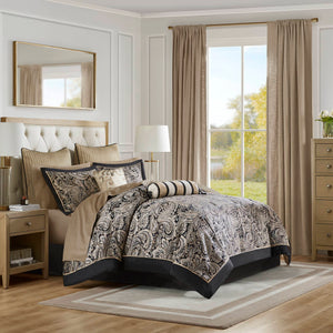 JLA Home Madison Park - 12 Jacquard Paisley Comforter Set with Reversible Quilt, 100% Cotton 200TC Sheets & Luxe Accents MP10-335