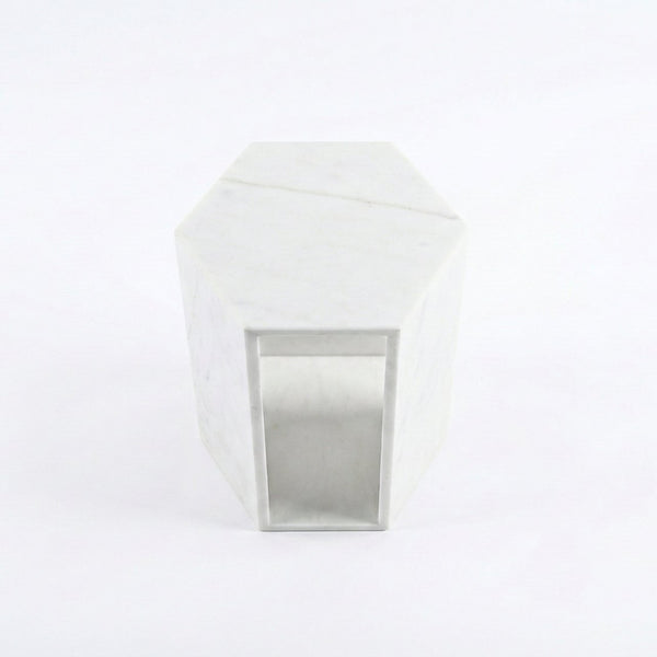 English Elm Genuine Solid Marble Hexagonal Pedestal End Table Polished Stone for Modern Living White W1696P407996
