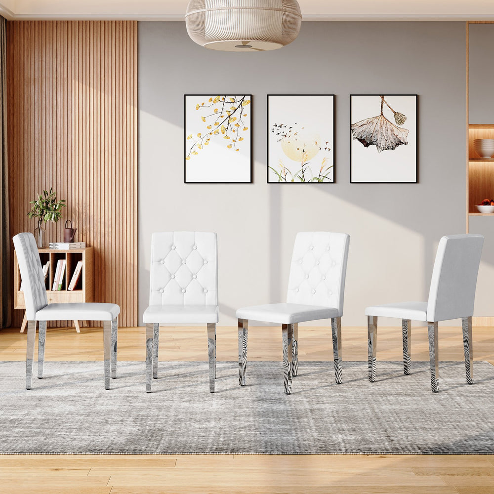 English Elm 4-piece Brown Suede Dining Chair Set with Tufted Back and Walnut Metal Legs White+Silver W1151P361155