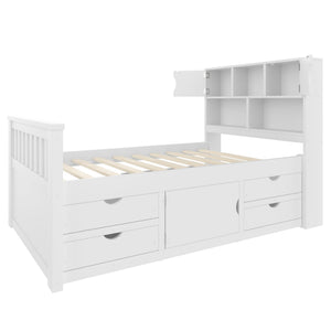 English Elm Twin Captain Platform Bed with Bookcase Headboard Four Drawers Pine Mdf Frame White GX001828AAK-1