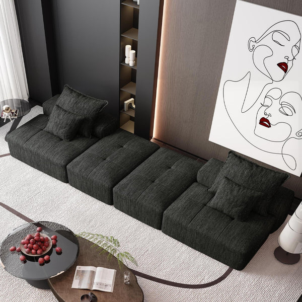 English Elm Modern Oversized Modular Sectional Sofa Set With Chenille Fabric, No Assembly, 4 Plush Pillows Included W1885S00062