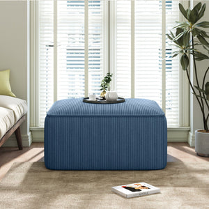 English Elm Upholstered Corduroy Square Ottoman Plywood Frame Sectional Footrest for Living Room Navy Blue N757P414087L
