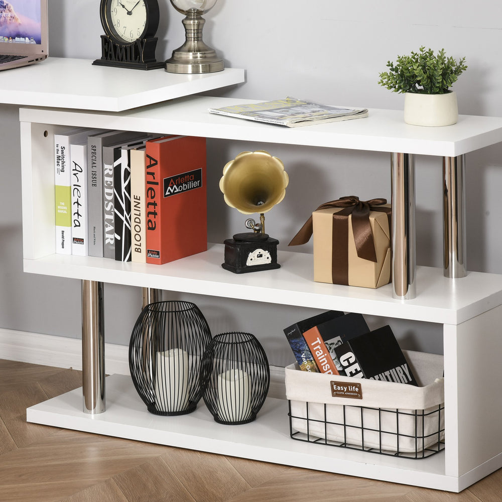 English Elm HOMCOM Space-Saving Rotating L-Shaped Computer Desk 55" with Shelves, Cabinet & Drawer, White W2225P217266