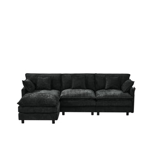 English Elm 101.9-inch Chenille Modular Sofa with Movable Footstool for Living Room Comfort Black W288S00032