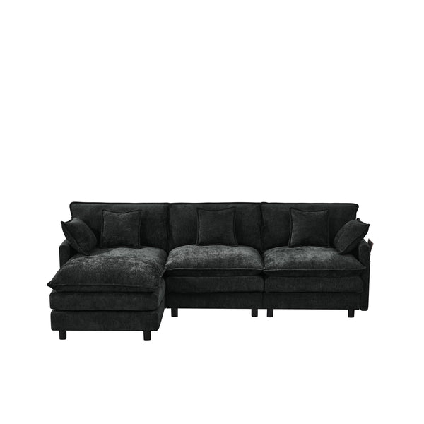 English Elm 101.9-inch Chenille Modular Sofa with Movable Footstool for Living Room Comfort Black W288S00032