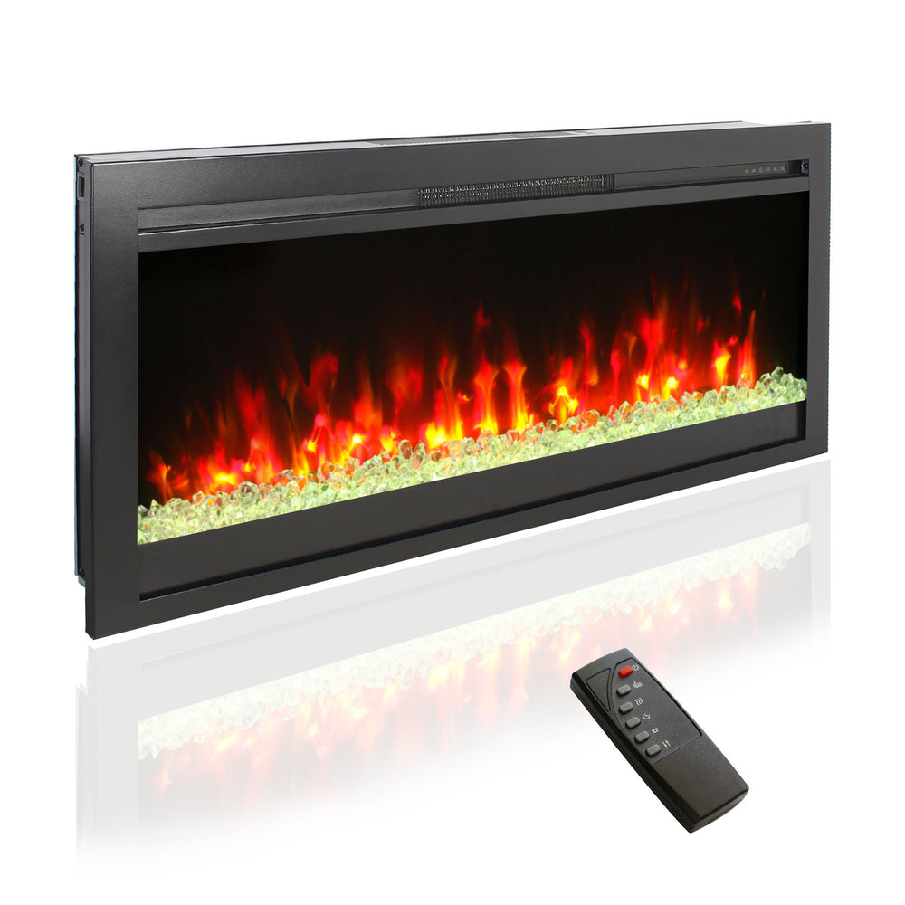 English Elm 44 Inch Recessed Electric Fireplace with Led Flame Heater and Remote for Living Rooms W1769P171421