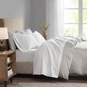JLA Home Madison Park - Luxurious Brushed Microfiber Sheet Set with Deep Pockets, Moisture-Wicking, OEKO‑TEX Certified Comfort White MP20-1175