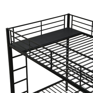 English Elm Full Metal Triple Bunk Bed Full over Twin over Twin with Vertical Ladder, Safety Rails & Shelf Black W2297S00026
