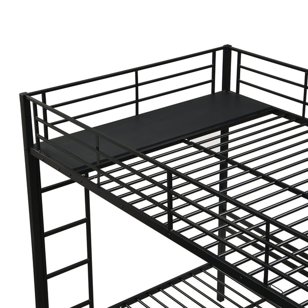English Elm Full Metal Triple Bunk Bed Full over Twin over Twin with Vertical Ladder, Safety Rails & Shelf Black W2297S00026