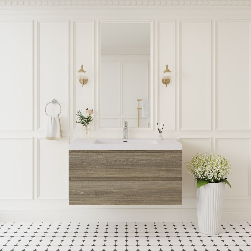 English Elm 42" Floating Bathroom Vanity Wall Mounted Ash Cabinet Soft Close Integrated Basin Grey W1573P152701