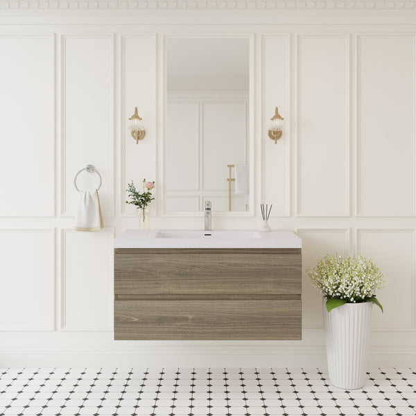 English Elm 42" Floating Bathroom Vanity Wall Mounted Ash Cabinet Soft Close Integrated Basin Grey W1573P152701