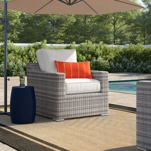 English Elm Fully Assembled Patio Chair with Cushions - Ergonomic Wicker Lounge, Plush Water-Repellent Fabric, Reclining Comfort Grey Mix B120P205858