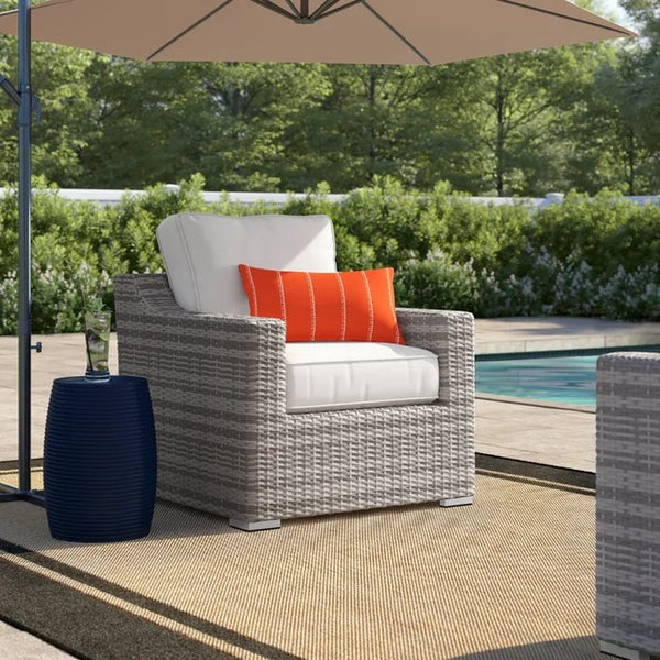 English Elm Fully Assembled Patio Chair with Cushions - Ergonomic Wicker Lounge, Plush Water-Repellent Fabric, Reclining Comfort Grey Mix B120P205858