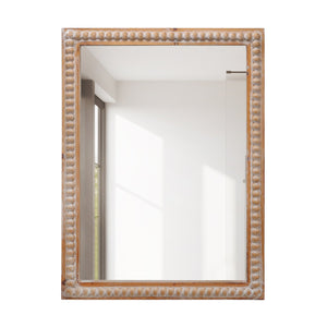 English Elm 22x30 Wood Framed Mirror Antique Natural Farmhouse Wall Mounted Rectangle Vanity Mirror with Beaded Trim for Bathroom Bedroom Hallway W2295P290649