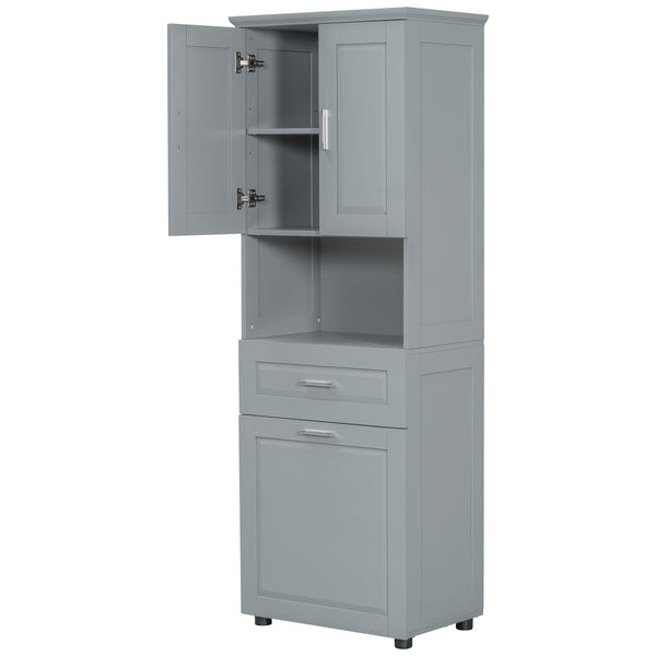 English Elm Tall Bathroom Cabinet with Tilt-Out Laundry Hamper, Adjustable Shelves, Anti-Tip Design & Large Storage Grey WF323481AAE