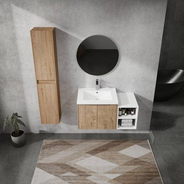 English Elm 36" Wall-Mounted Bathroom Vanity Set With Sink, Side Cabinets, Soft Close Doors & Ample Storage W999S00225