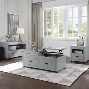 English Elm Dove Grey Storage End Table with Dovetail Drawer, Top Compartment & Round Legs for Durable Style B062P189192