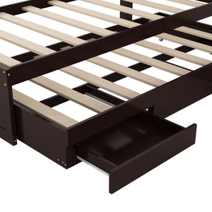 English Elm Twin XL Platform Bed with LED Headboard, Built-In Charging Station, Trundle & 2 Drawers for Space-Saving Bedrooms Dark Brown GX001829AAP