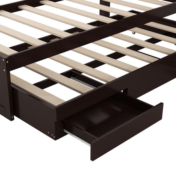 English Elm Twin XL Platform Bed with LED Headboard, Built-In Charging Station, Trundle & 2 Drawers for Space-Saving Bedrooms Dark Brown GX001829AAP