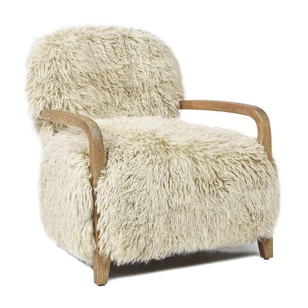 English Elm Jennifer Taylor Home - Enchante Taupe New Zealand Sheepskin Arm Chair with Oak Arms, Plush Comfort & Modern Rustic Charm B2719P238270
