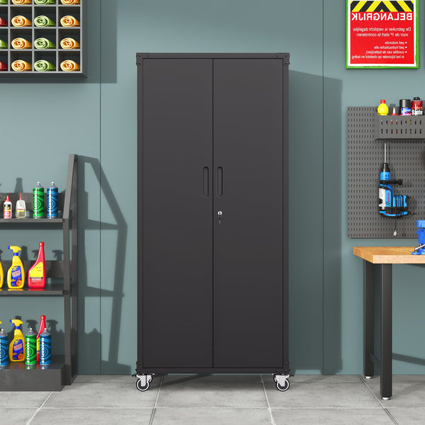 English Elm 71" Rolling Steel Garage Cabinet Lockable Doors Adjustable Shelves Heavy Duty T2398P413023