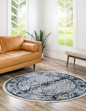 Unique Loom La Jolla Traditional Machine Made Floral Rug Ivory and Blue, Blue/Light Blue/Navy Blue 12' 2" x 12' 2"