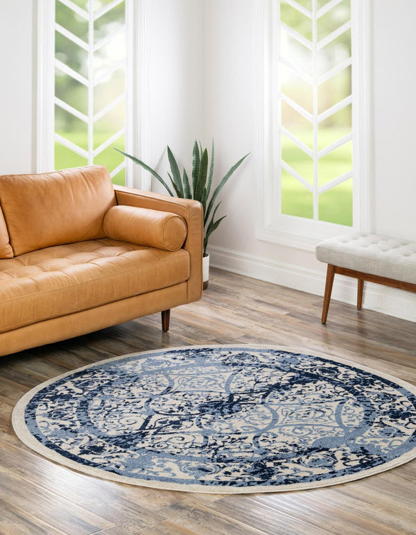 Unique Loom La Jolla Traditional Machine Made Floral Rug Ivory and Blue, Blue/Light Blue/Navy Blue 12' 2" x 12' 2"