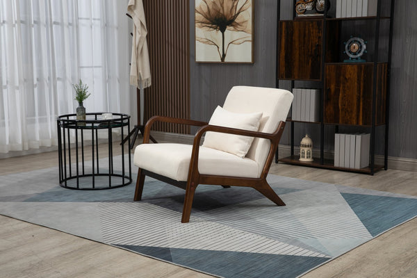 English Elm Mid Century Modern Accent Chair Natural Wood Frame Upholstered with Lumbar Cushion Support W2530P407182