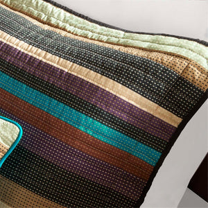 English Elm Reversible Yosemite Quilted Set King/Cal King with 3 Decorative Pillows, Purple Teal Stripes, Easy Care B03597451