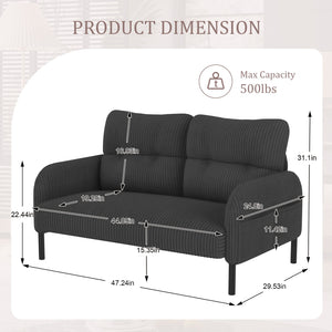 English Elm United We Win Corduroy Two Seat Sofa with Lumbar Support and Built in Storage Pockets Gray W1568P386168